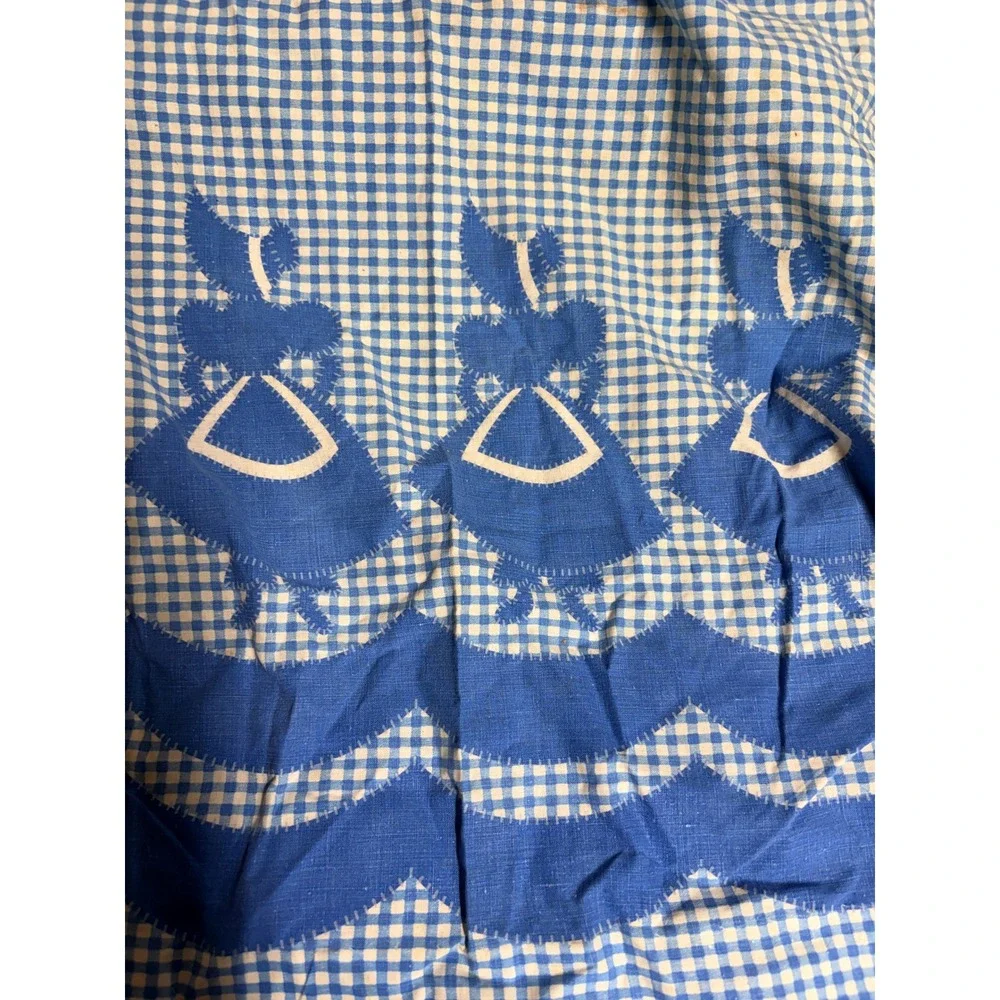 Vintage Blue Gingham Half Apron Dutch Girl Sunbonnet Scalloped Print Grannycore
